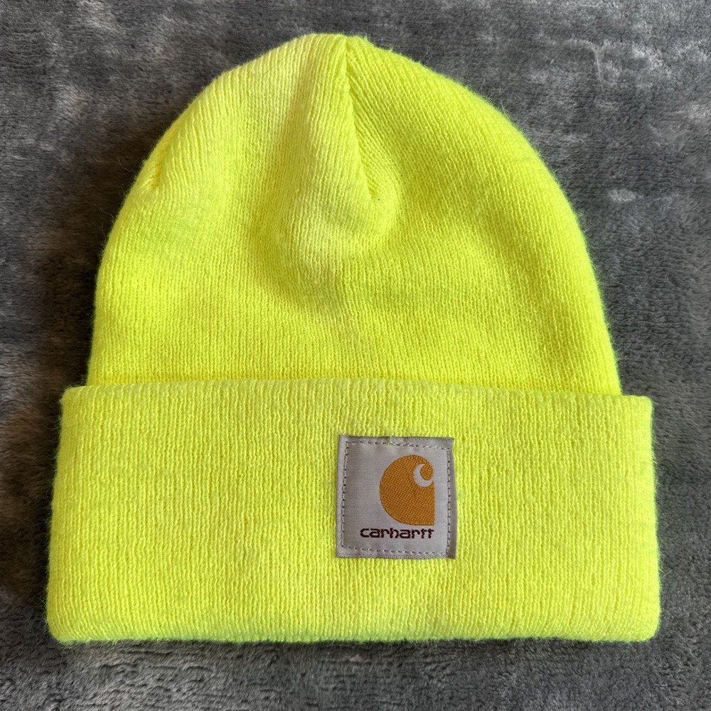 Carhartt Neon Yellow Knit Cuffed Beanie Hat One Size A18 BLM Mens Unisex